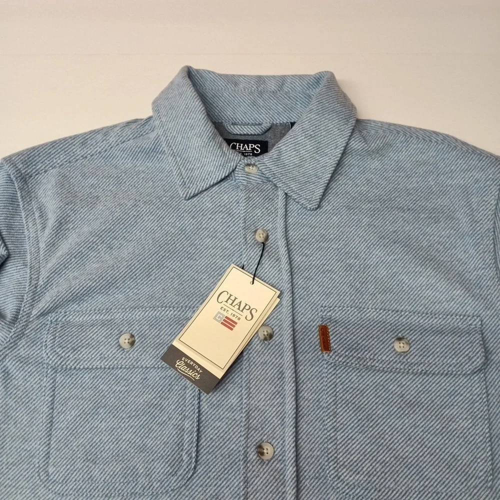 Chaps Lakeland Flannel Pale Blue Men's S Small Button Up Shirt Casual Preppy New